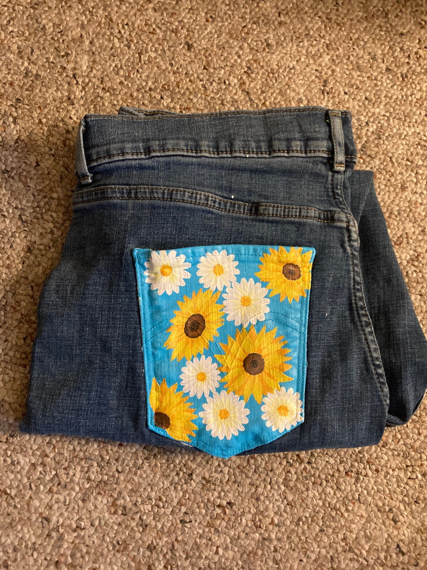 Sunflowers and Daisies - Painted Jeans - Painted Denim