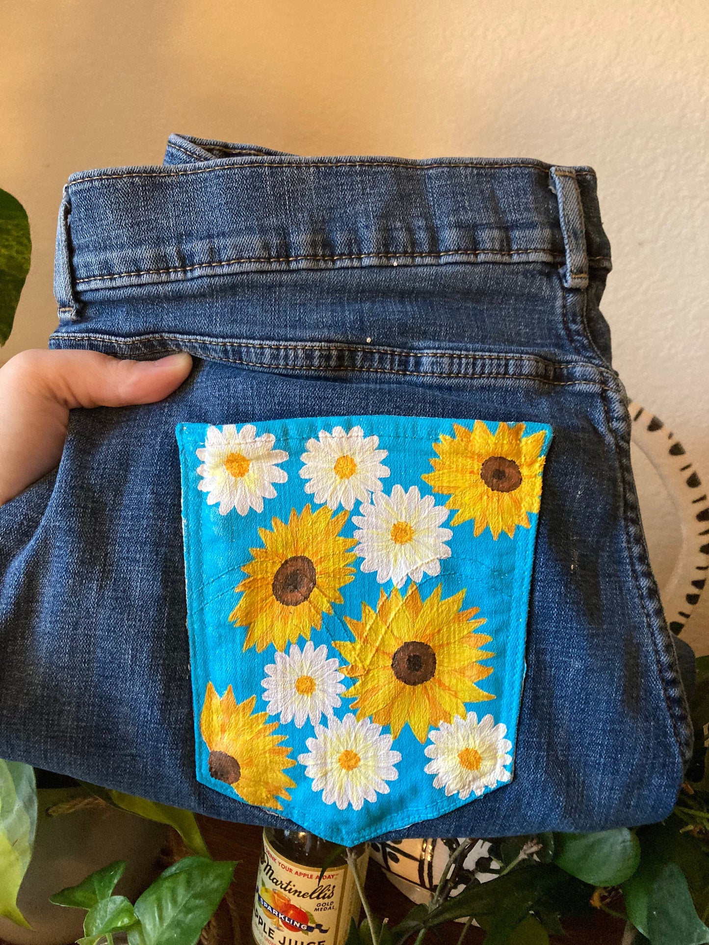 Sunflowers and Daisies - Painted Jeans - Painted Denim
