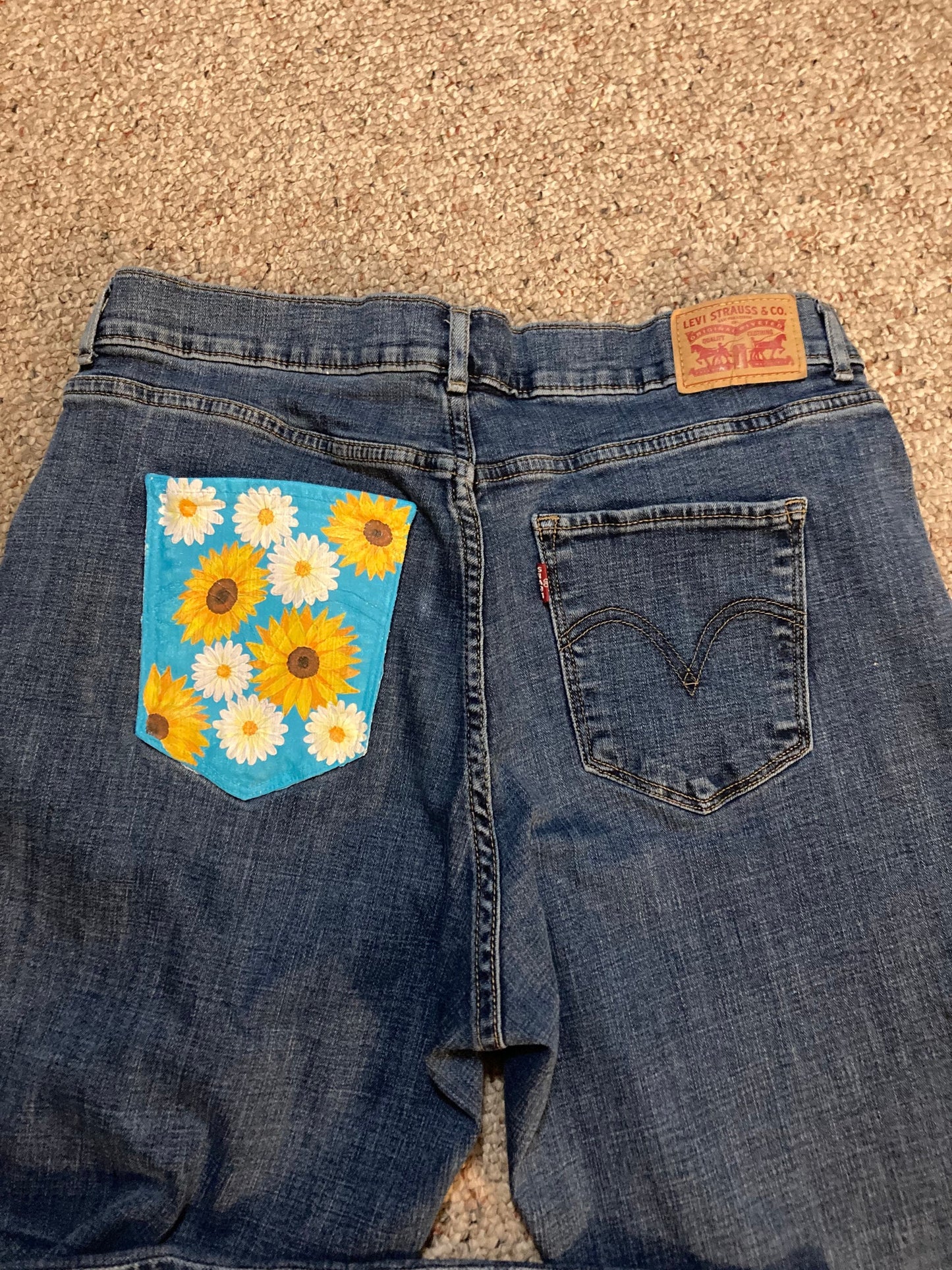 Sunflowers and Daisies - Painted Jeans - Painted Denim