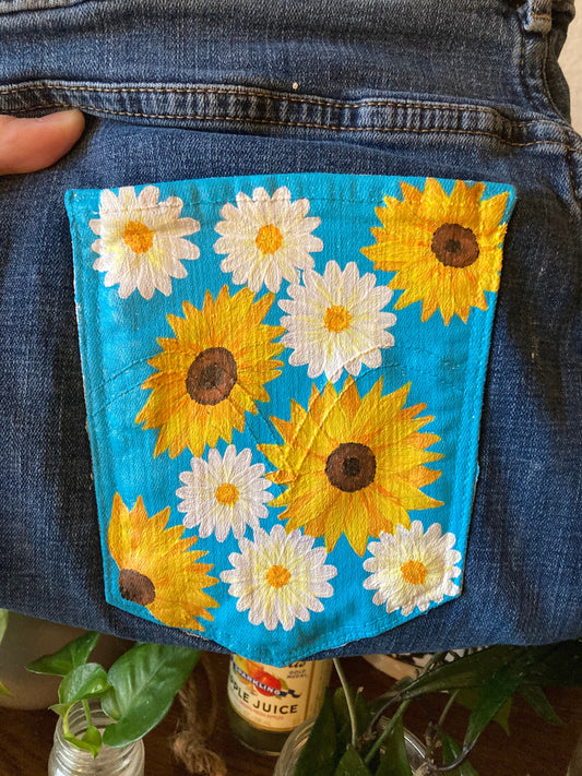 Sunflowers and Daisies - Painted Jeans - Painted Denim